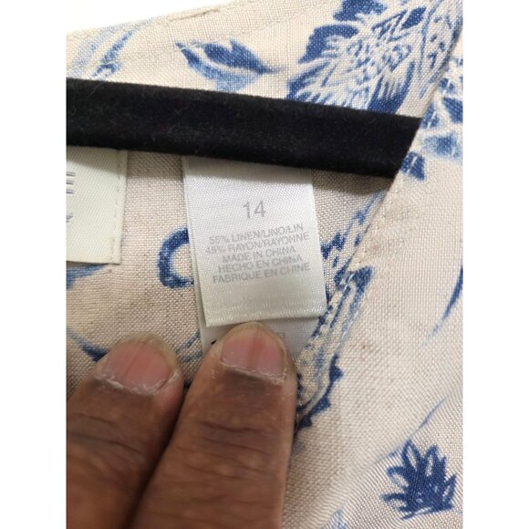 First Issue Sleeveless Floral Print Linen Dress Size L Beige & Blue Lightweight - Picture 7 of 7